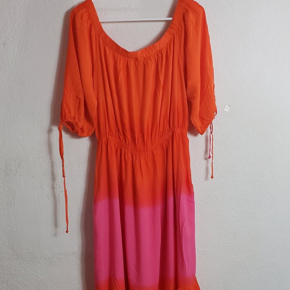 Linea Donatella Maxi Tiered Dress XL (16-18) Boho Gypsy Orange Tassels Resort